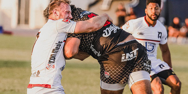 Heaton in action for Rugby ATL. Photo: Robert Beck